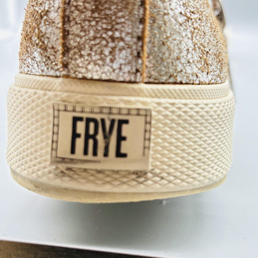 Frye Boots Womens 8 Gold Leather Gia Lug Zip High Top Sneaker Booties Shoes - Picture 9 of 11